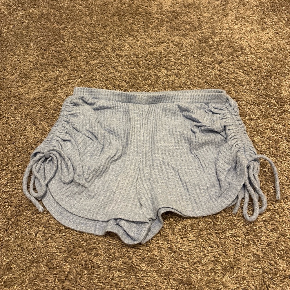 gaze Light Blue Waffle Knit Side-Tie Athletic Shorts